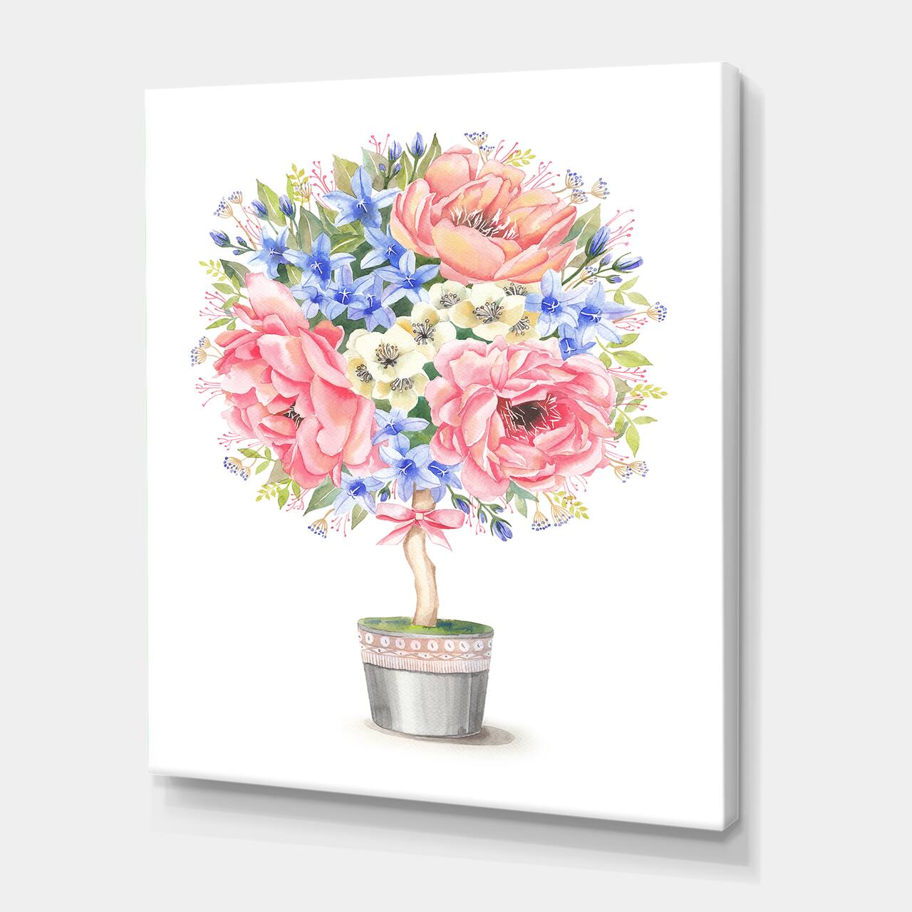 Designart - Flower Tree In A Pot With A Bow - Farmhouse Canvas Wall Art Print